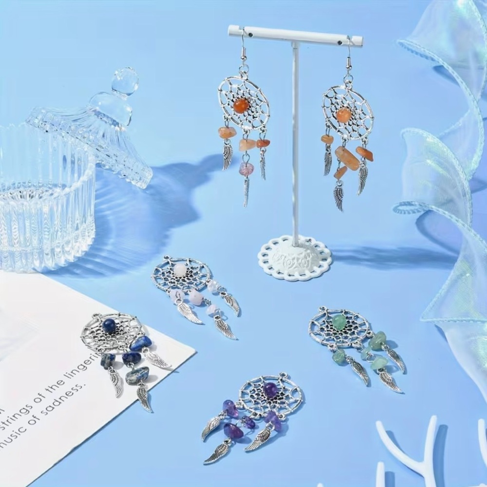 Hand Crafted Dreamcatcher Genuine Gemstone Earrings Pick One Set - Picture 2 of 2